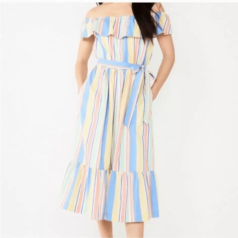 Draper James RSVP Rainbow Striped Off the Shoulder Midi Dress Multi Color XL